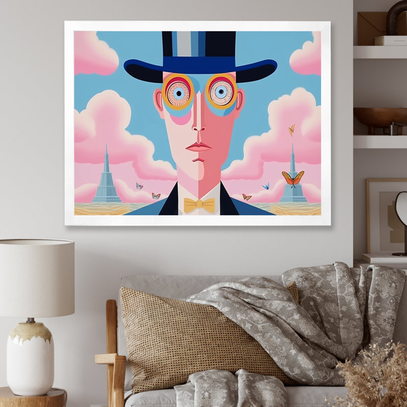 «Pink Cloud Sci-Fi Portrait Man of the Futur» sur toile, Cadre simple blanc, H 30 po x l 40 po x P 1,5 po
