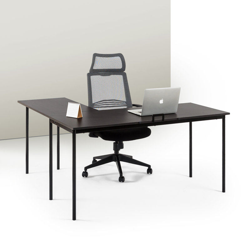 Kameron L-Shaped Metal Base Writing Desk, Espresso