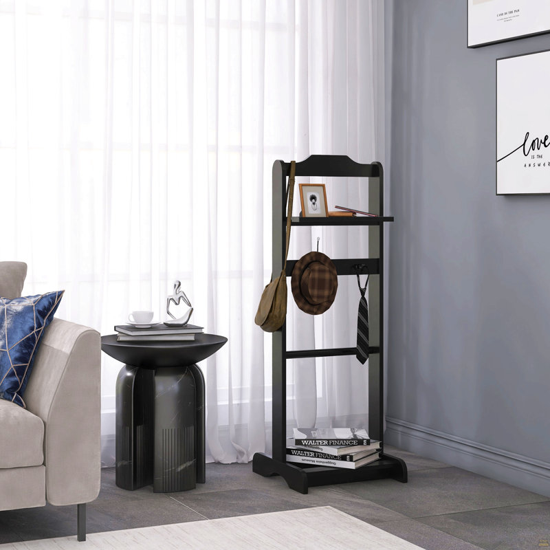 Portant à vêtements décoratif, support à vêtements avec organisateur de rangement, finition noire