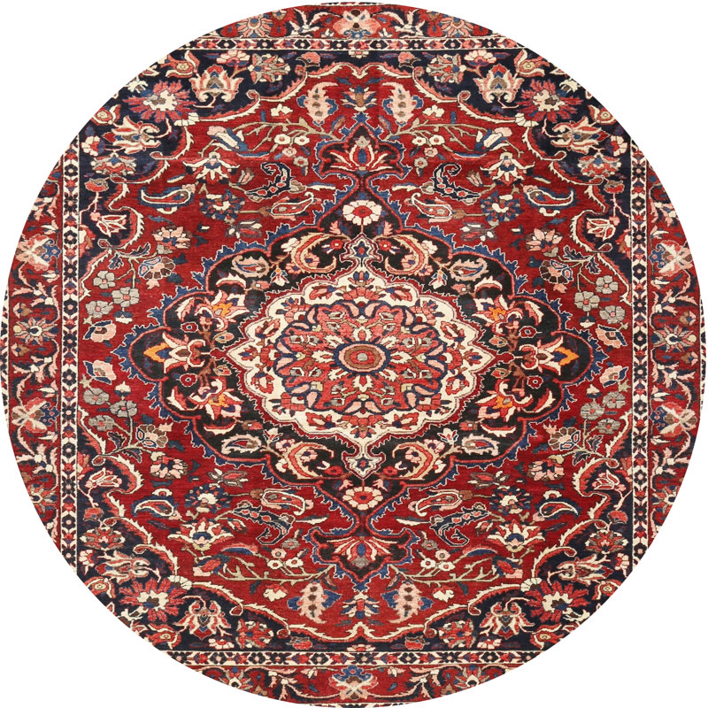 Tapis oriental multicolore tissé à la machine Oriental, Rond 6 pi