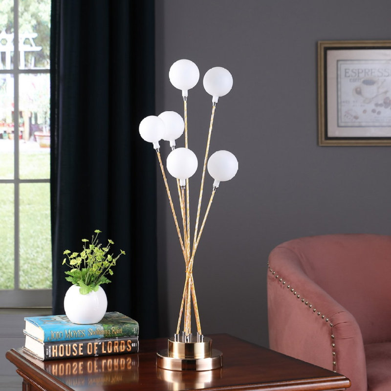Lampe de table sphérique en aluminium et or jaune 27,5 "à 6 lumières DEL Aluminun, Jaune