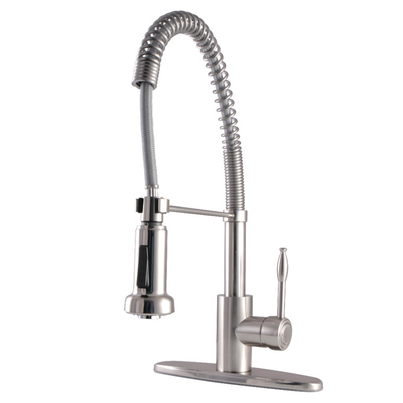 Kingston Brass Nustudio Single-Handle 1-or-3 Hole Deck Mount Pre-Rinse Kitchen Faucet, Brushed Nickel