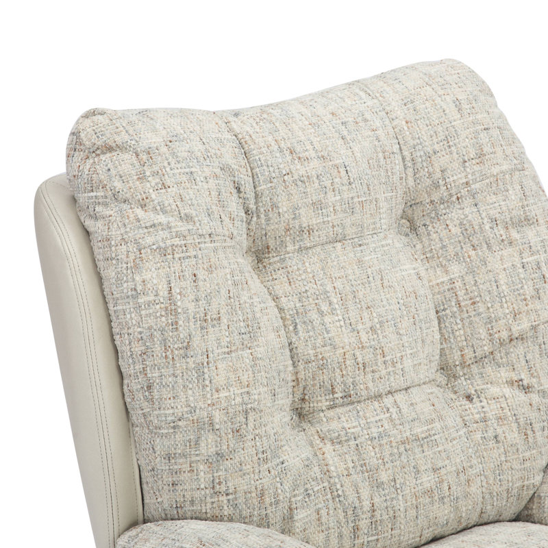 Cedrie Upholstered Swivel Accent Chair with Footstool, Cream