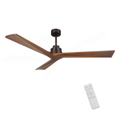 Ventilateur de plafond en bois 52 po sans lumière, 3 pales réversibles, avec moteur à courant continu réversible à 6 vitesses, ventilateur de plafond à profil bas sans lumière pour le salon, la cuisine et la chambre à coucher