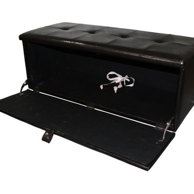 Banc de rangement rembourré en cuir brun de 18,5 po de hauteur, poignée avant à tirer, charnière simple pour plus de stabilité, rangement de L 38,5 po x l 12,5 po, pieds 2 po 3,5 po, poids du produit 46 po, profondeur 40 po, largeur de l'emballage 19 po