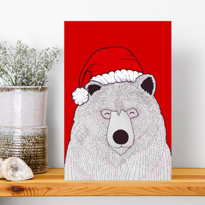Festive Santa Bear Contemporary Bear Winter Wall Art Print 1 Piece Wrapped Canvas Wall Art