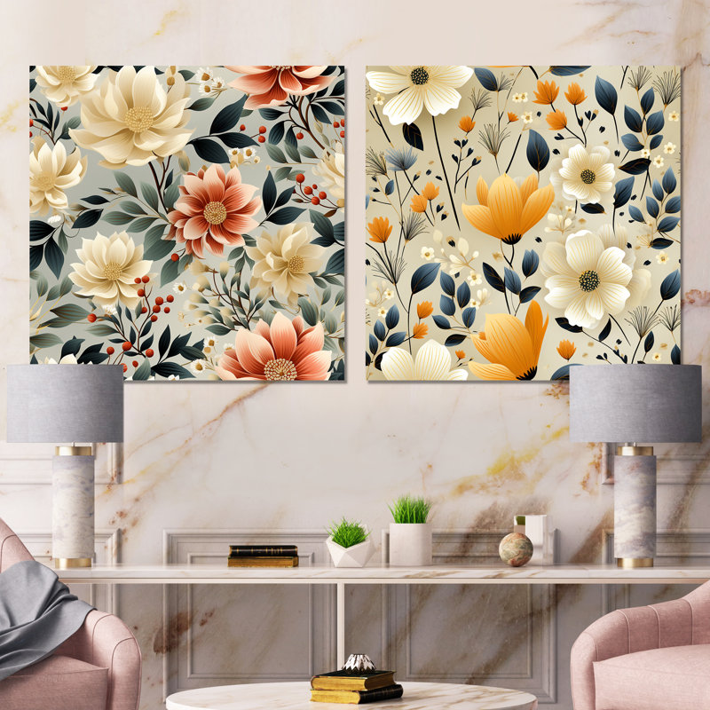 Maelle - Ensemble de 2 impressions murales florales, Toile tendue, H 16 po x l 33 po x P 1 po