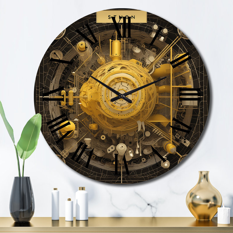 Sphère dorée circulaire futuriste II - horloge murale moderne géométrique, Grand