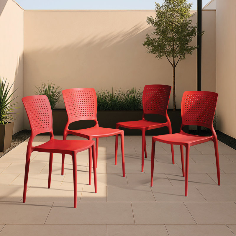 Tramontina Safira Stackable Dining Chairs - Easy Storage Seating for Indoor or Outdoor Use, Red