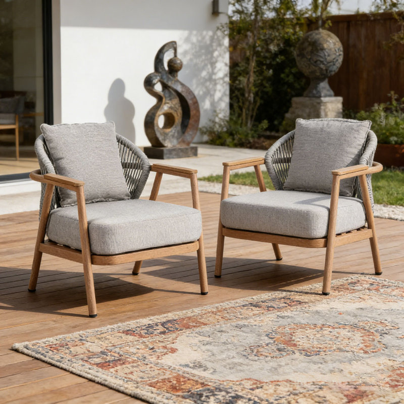 Fauteuil club d'extérieur en corde, Gris - 2