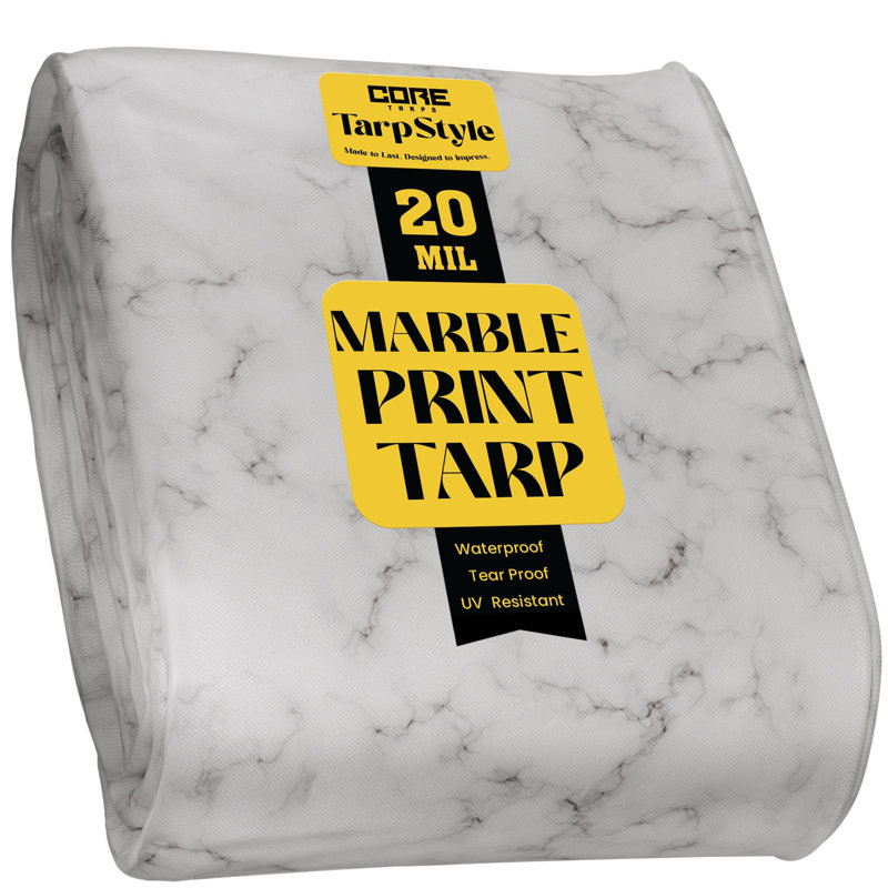 Marbre / blanc, housse de bâche très résistante 20 mil, imperméable, résistante aux rayons UV, H 240 po x l 240 po x P 1 po