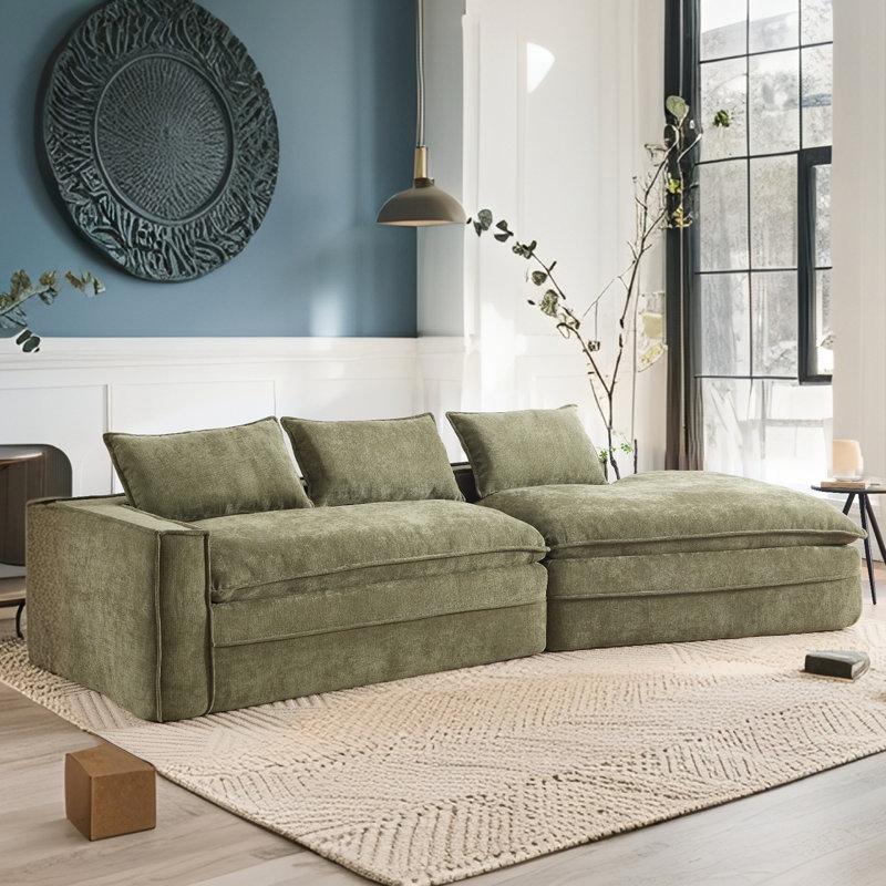 Boneless 133.9" Pure Sponge Soft Seat Sofa, Green