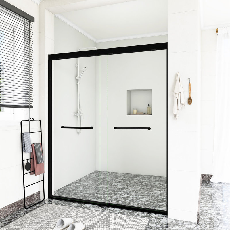 56-60 " W x 72" H Double Sliding Shower Door With Explosion Proof Film, Matte Black