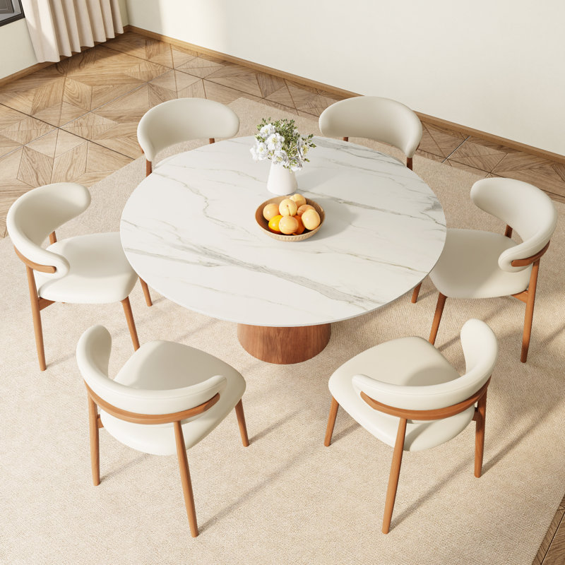 Ensemble de 7 tables de salle à manger Vicente, H 29,52 po x l 59,05 po x P 59,05 po, 7 Pieces: Table, 6 Chairs, Blanc