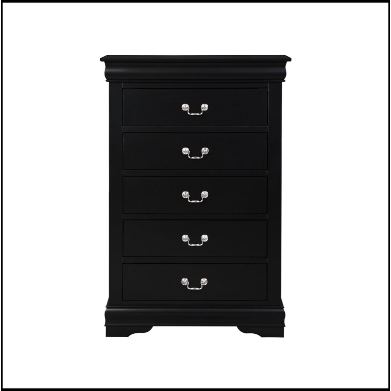 Commode 5 tiroirs avec poignées en métal, Noir, noir, noir, noir
