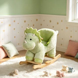 Jouet à bascule moelleux avec marionnettes et ceinture de sécurité, cheval à bascule pour enfants avec chanson berceuse