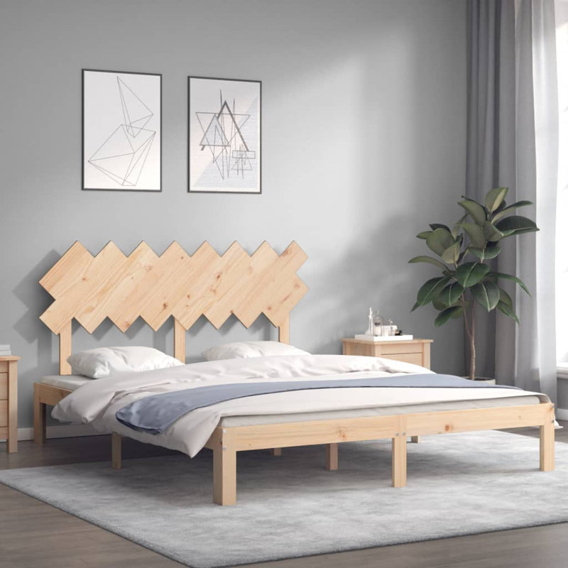 Bed Frame with Headboard, Brown, European King (160 x 200 cm)