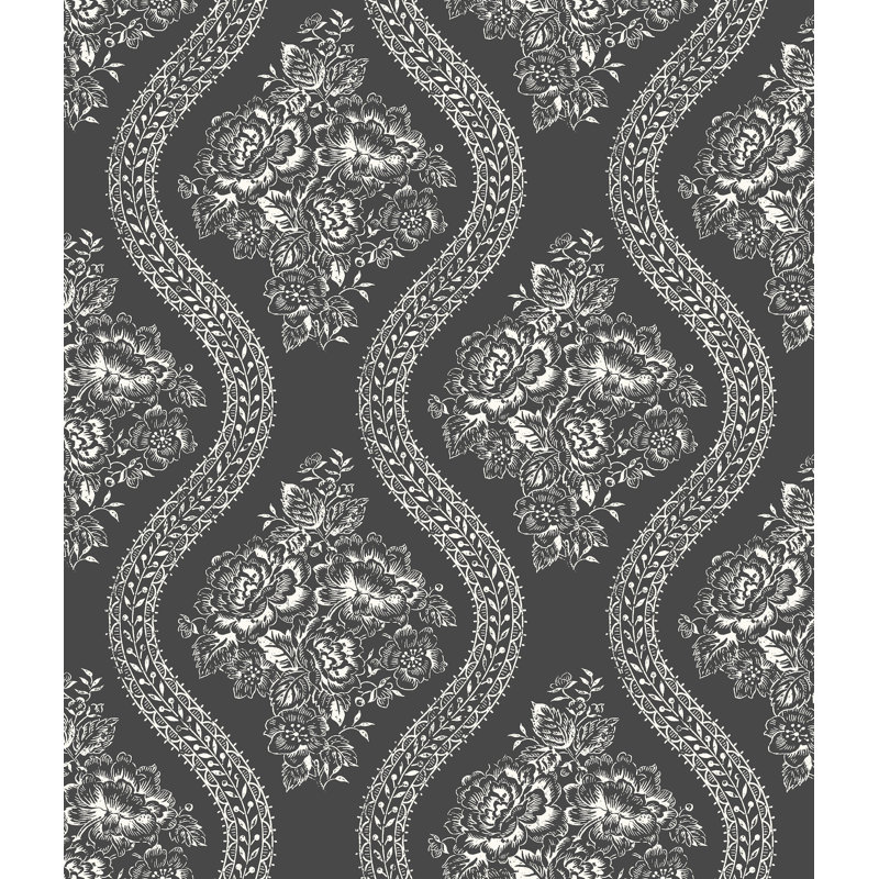 Papier peint couvre-lit floral, Blanc / noir