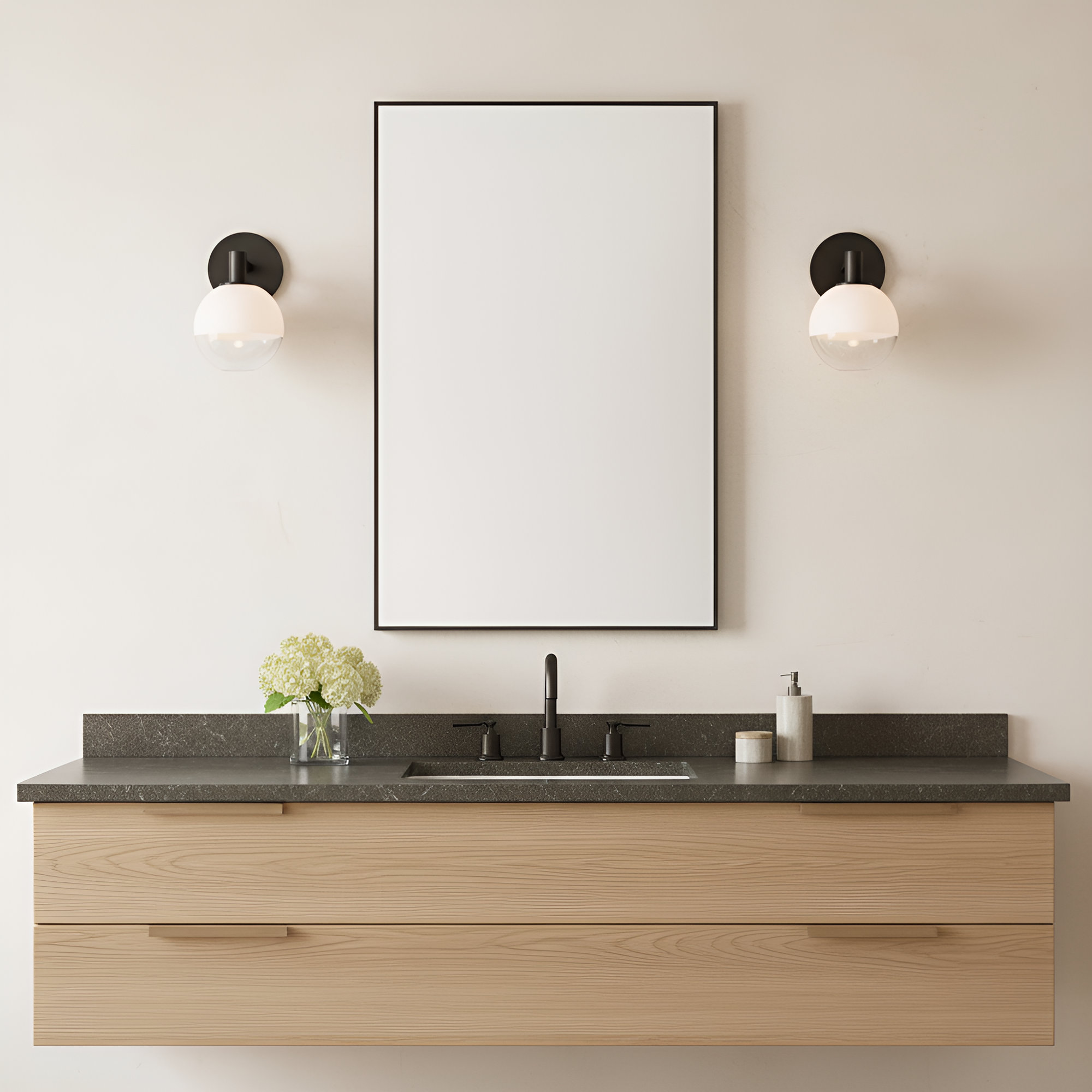 Sean Lavin Lillias Bathroom Bedroom Wall Fixture With Milk Clear Glass Mix Shade, Aged Iron, 1 Light, 9.625" H x 6" W x 7" D
