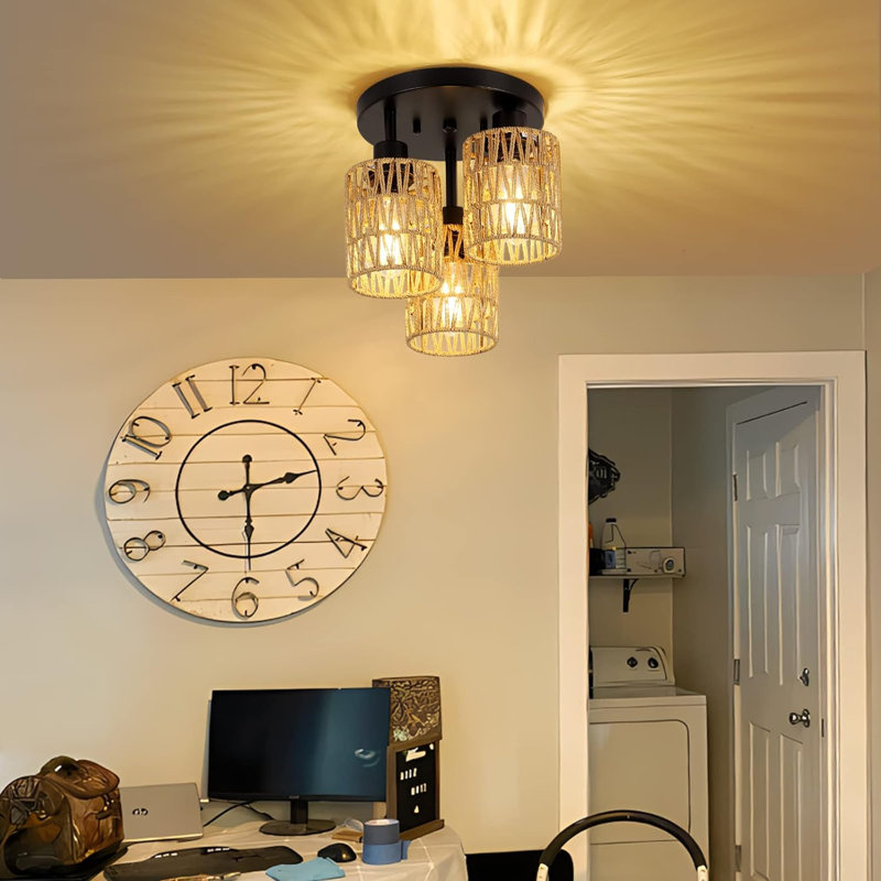 Plafonnier semi-encastré 3 lumières Boho Rattan
