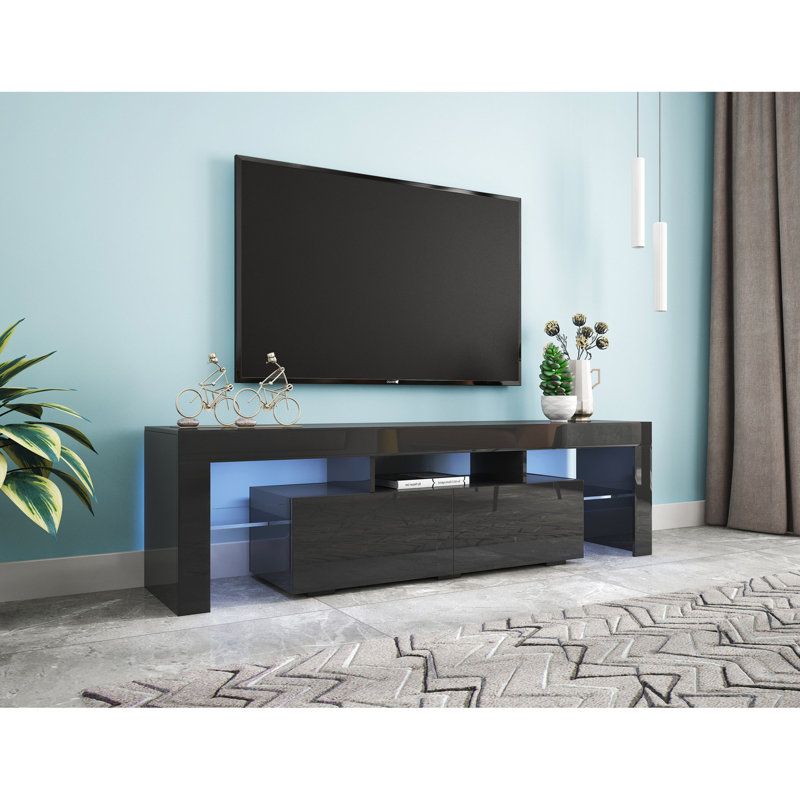 Meuble télé moderne noir 60 à 69 pouces avec télécommande 20 lumières à DEL décoratives, style pour téléviseurs, Noir