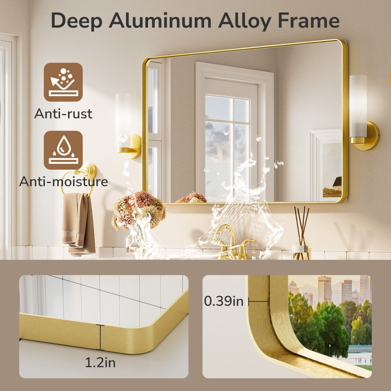 Bathroom Mirror with 1.2" Thick Aluminum Alloy Frame,Wall Mirror with Tempered Glass,Accent Mirror for Entryway,Dining Room,Bedroom