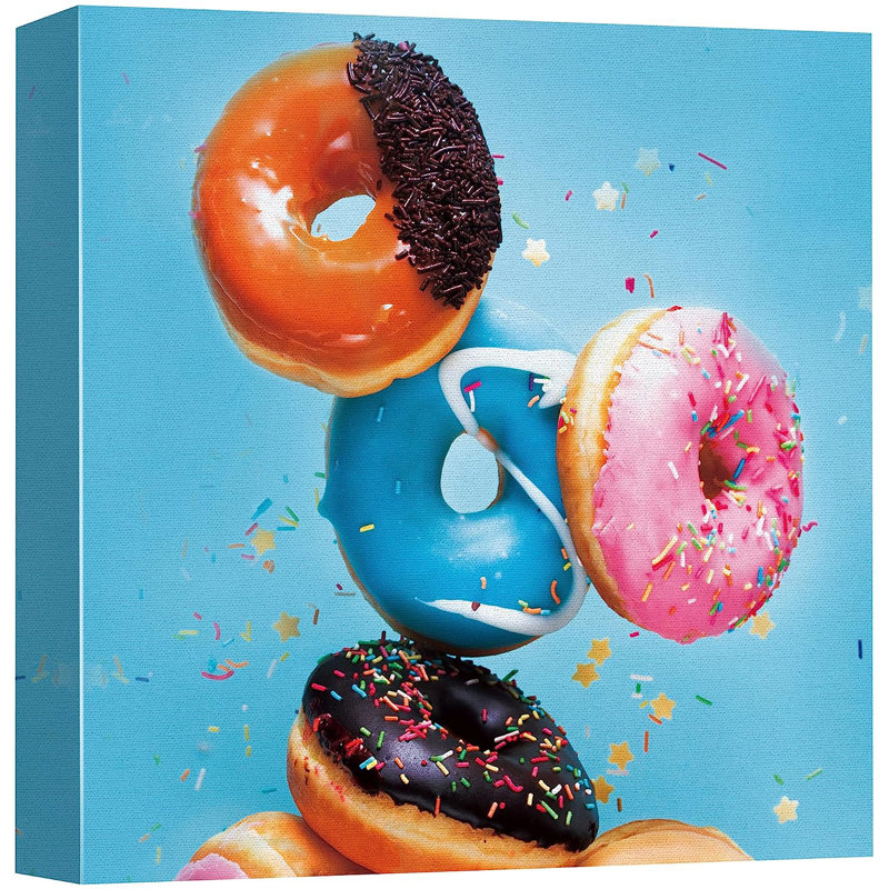 Beignes glacés avec paillettes sur toile, H 12 po x l 12 po x P 1,5 po
