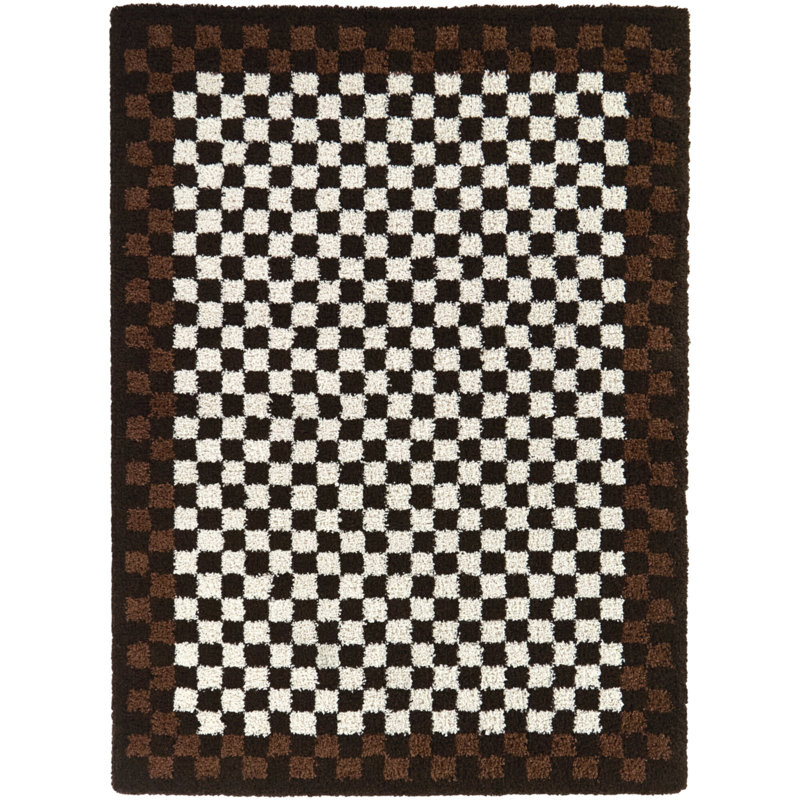 Channahon Brown/Cream Checkered Shag Area Rug, Rectangle 7'10" x 10'