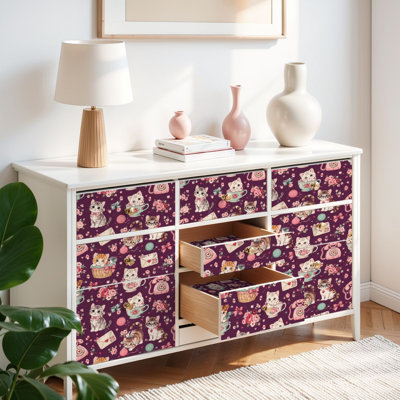 Papier de contact pour papier peint auto-adhésif Adorables et jolies fleurs de chats de la Saint-Valentin sans couture pour impression sur textile Autocollant et amovible 17,7 po x 118 po (45 x 300 cm)