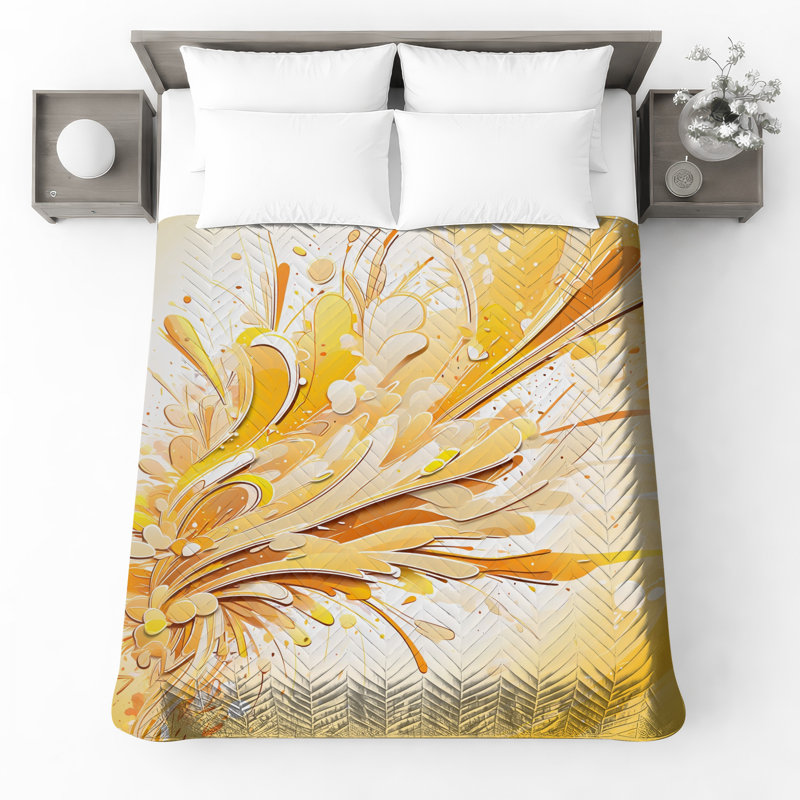 Couvre-lit matelassé abstrait jaune Splash toutes tailles, Double
