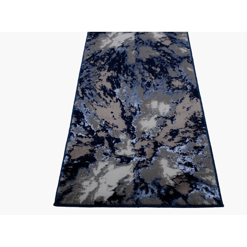 Rectangle Geometric Dhurrie Indoor / Outdoor Area Rug, Navy, Rectangle 60 x 110 cm
