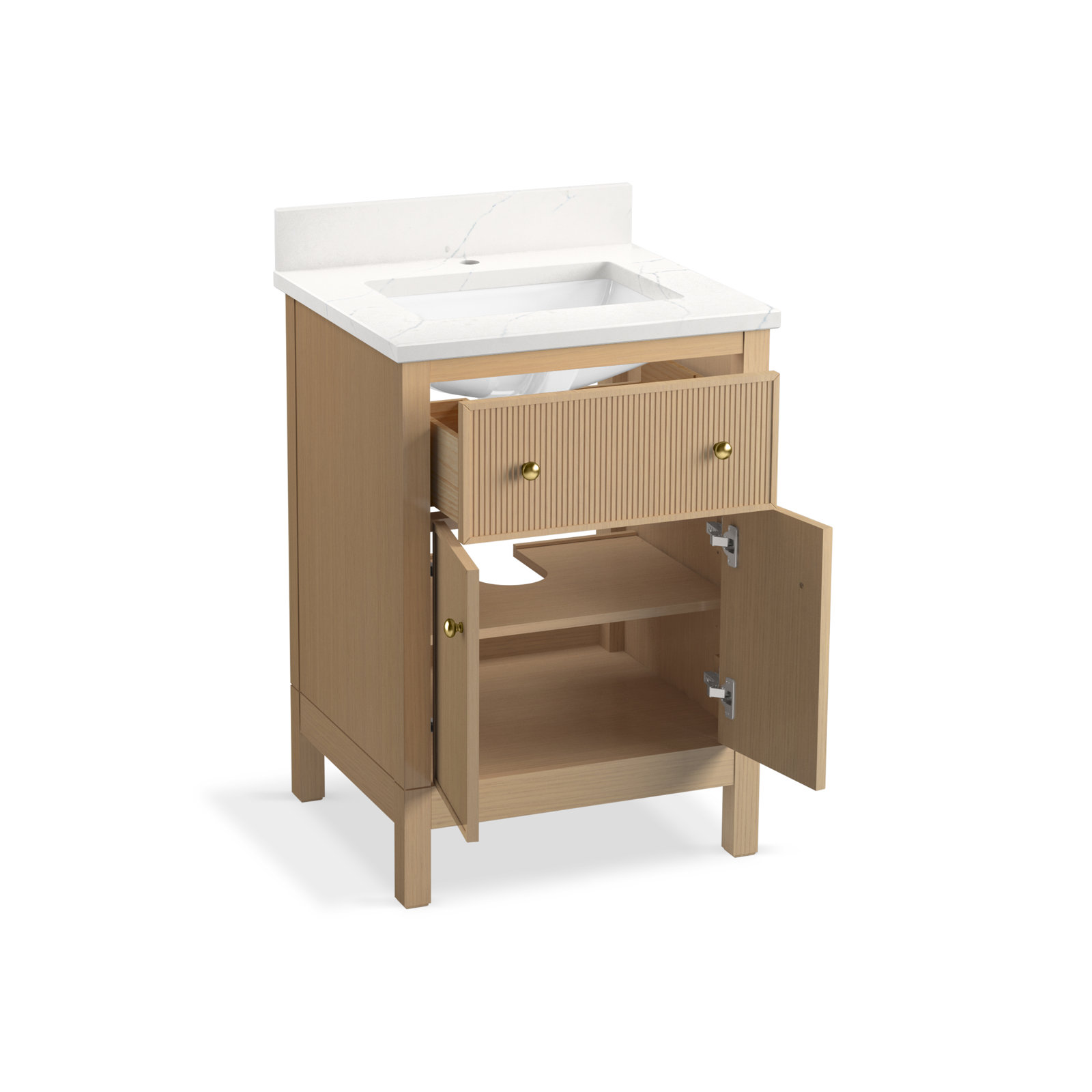 Kohler Malin Single Bathroom Vanity, Oak, Brass, 24"
