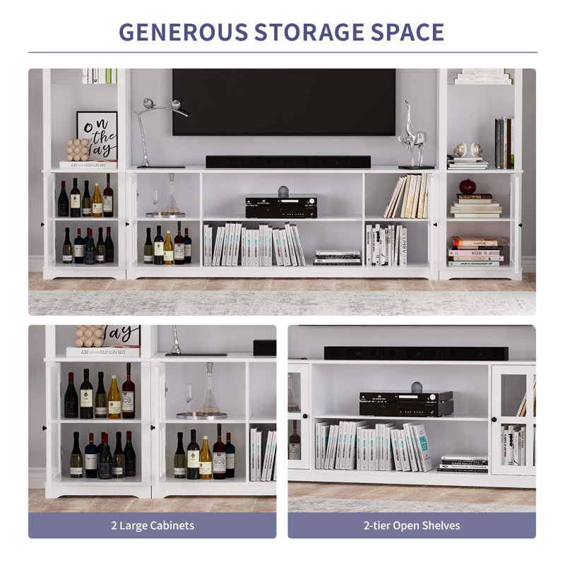 White Large Particleboard 4 Piece Wall Unit TV Stand with Bookshelf