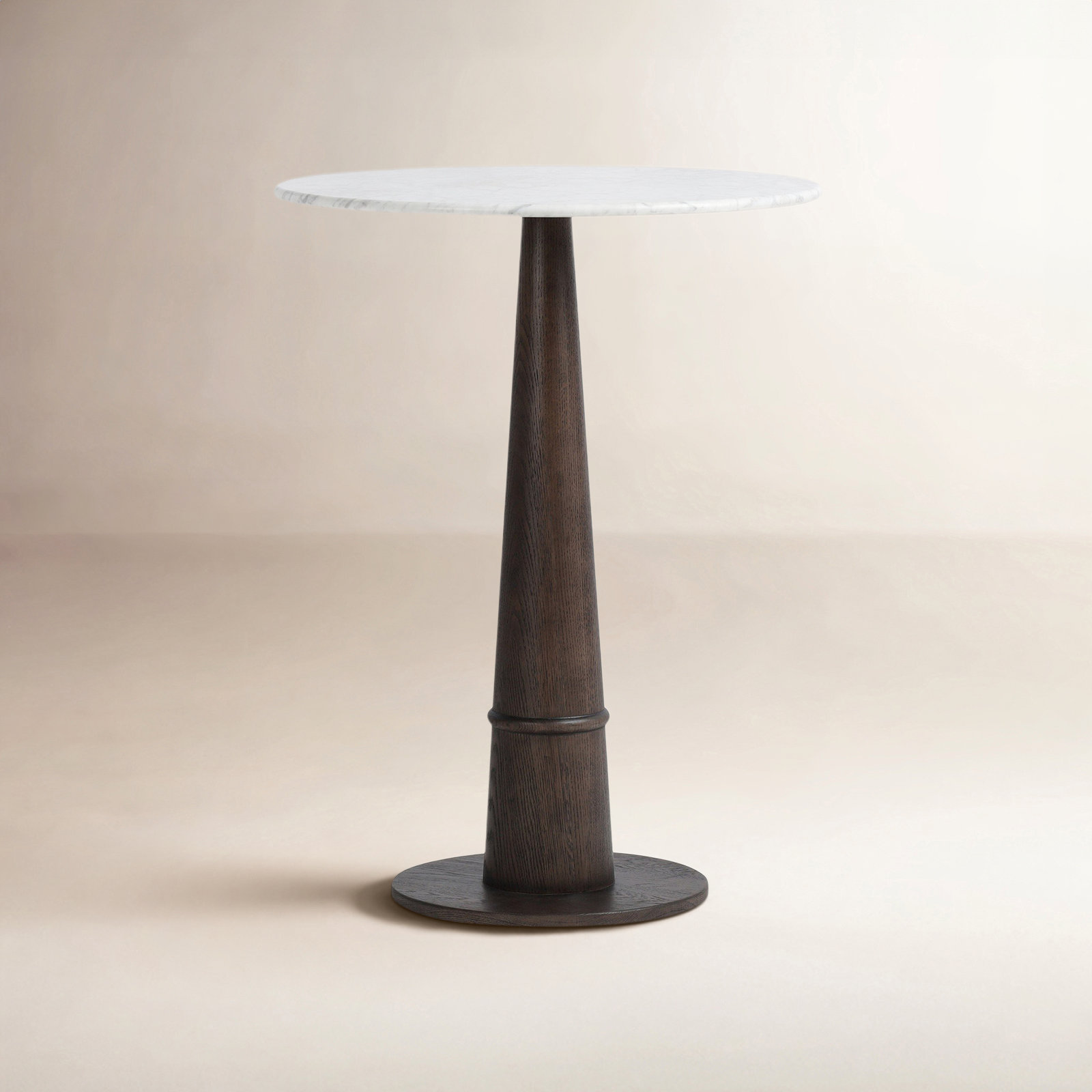 Beverly Oak Dining Table, Honed White Marble/Brown Oak, 42.5" H x 32" L x 32" W