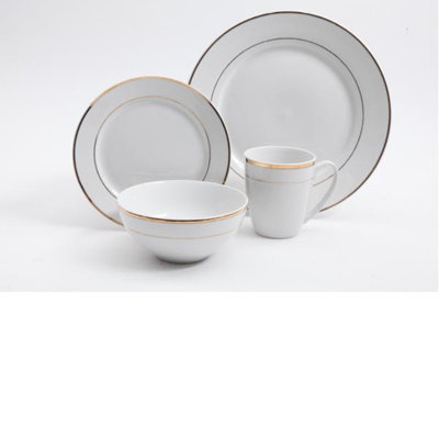 Service de table 16 pièces Gibson Palladine, double bande dorée, céramique fine