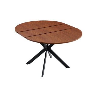 Extendable Round Dining Table with Sturdy Metal Legs