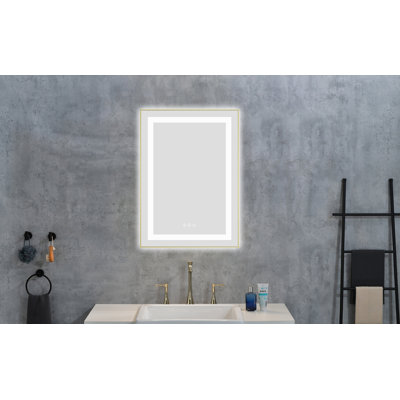 Miroir de salle de bain 20 po x 28 po à DEL avec façade et rétroéclairage, miroir de meuble-lavabo mural avec cadre en aluminium, antibuée, mémoire, 3 couleurs, gradation continue
