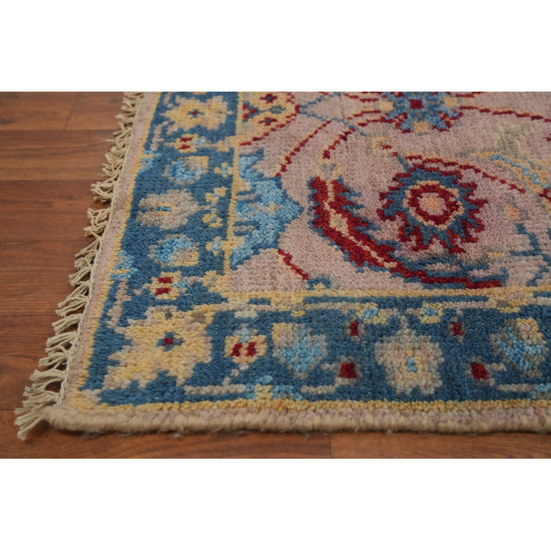 Tapis de couloir indien fait à la main rose Oushak 3 x 8