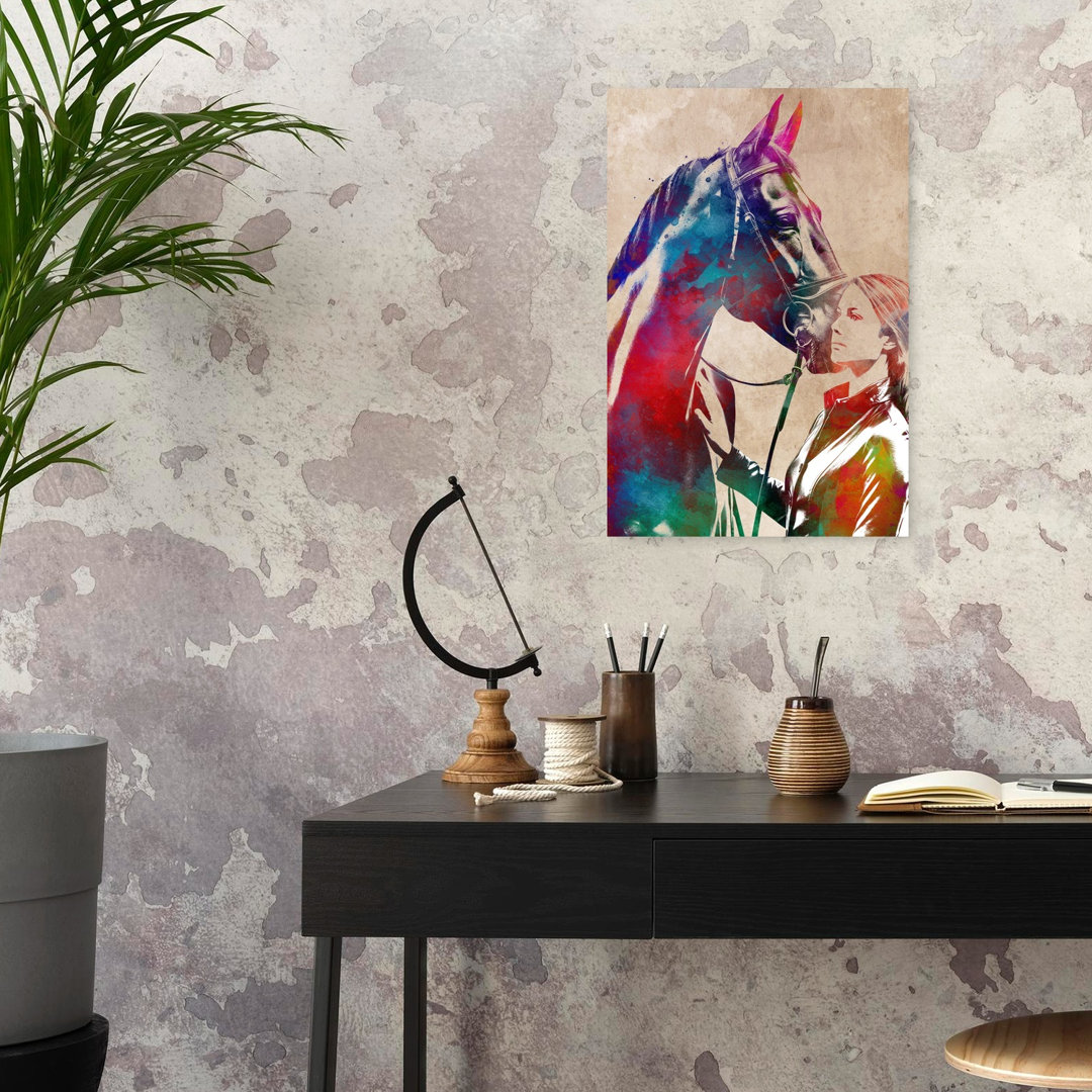 Watercolor Horse Connection Colorful Elegant Vibrant Horse Portrait Wall Art Print