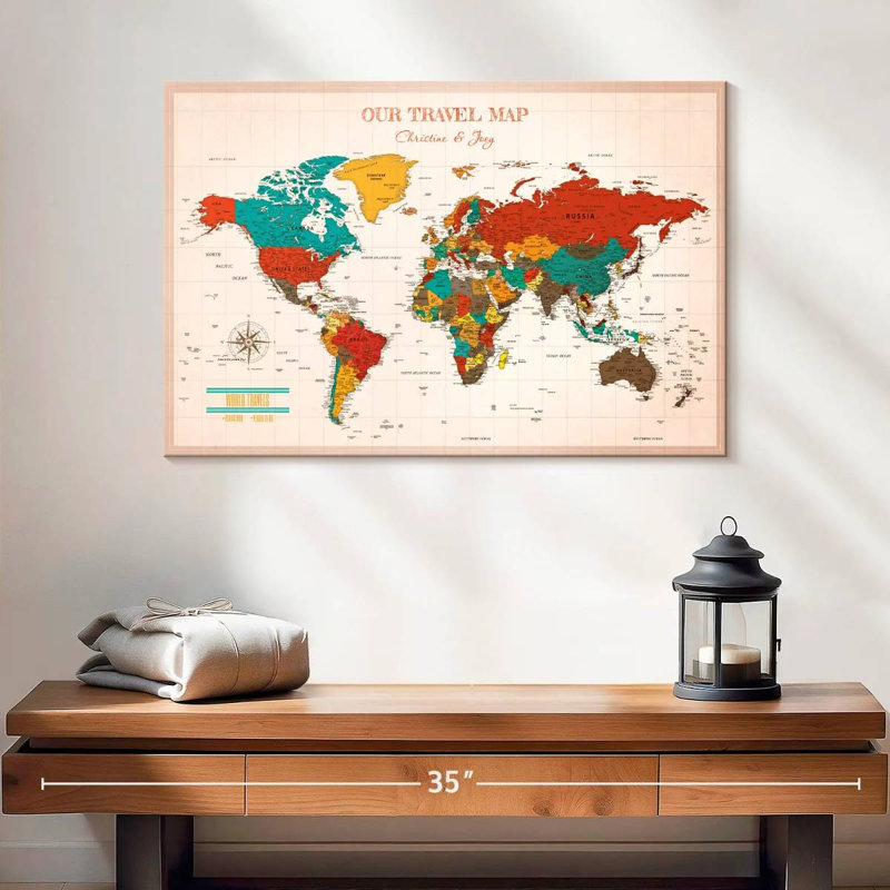 Carte du monde personnalisable Our Travel II, H 16 po x l 24 po, Oui