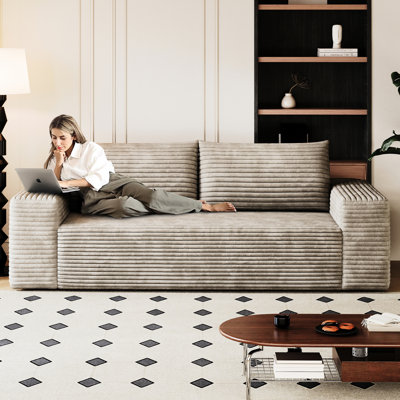 Camel 63 po 2 places confortable en velours côtelé profond, idéal pour les espaces multiples, sans assemblage, coton peau, coussin en mousse à haute densité, ergonomique et confort d'accoudoir