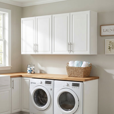 59'' Laundry Room Cabinets, Bathroom Cabinet Kitchen Wall Cabinets With Shaker Doors And Adjustable Shelves, Wall Mounted Storage Cabinets For Laundry Room, Bathroom, Kitchen