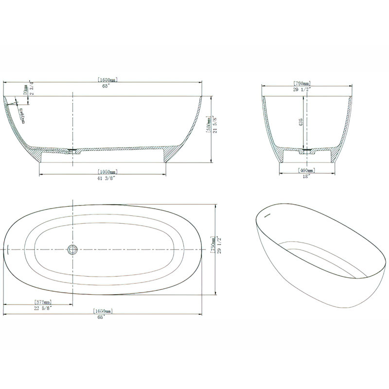 Baignoire de trempage autoportante de 65 po x 29 po L 65 po, Blanc