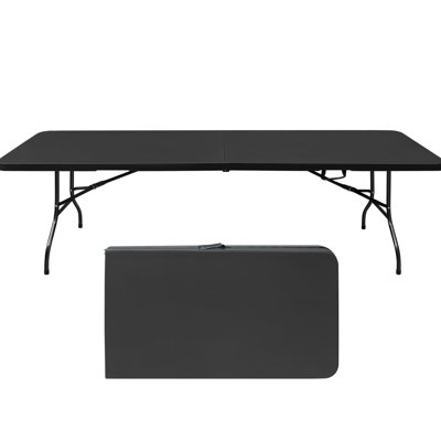Table pliante portative en plastique 8 pi. Noir Pour le camping, les fêtes. Robuste, imperméable. Capacité de charge élevée. Option de réalisation intérieure / extérieure noire pour le plaisir extérieur. Capacité.