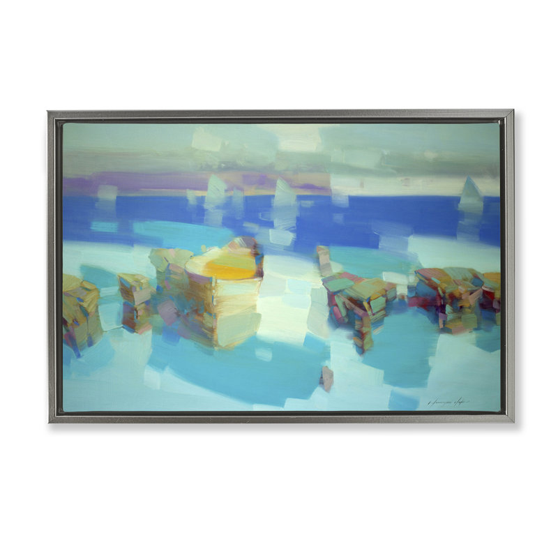 Toile abstraite "Falaises nautiques" par Vahe Yeremyan, Cadre flottant gris lustré, H 17 po x l 25 po x P 1,7 po