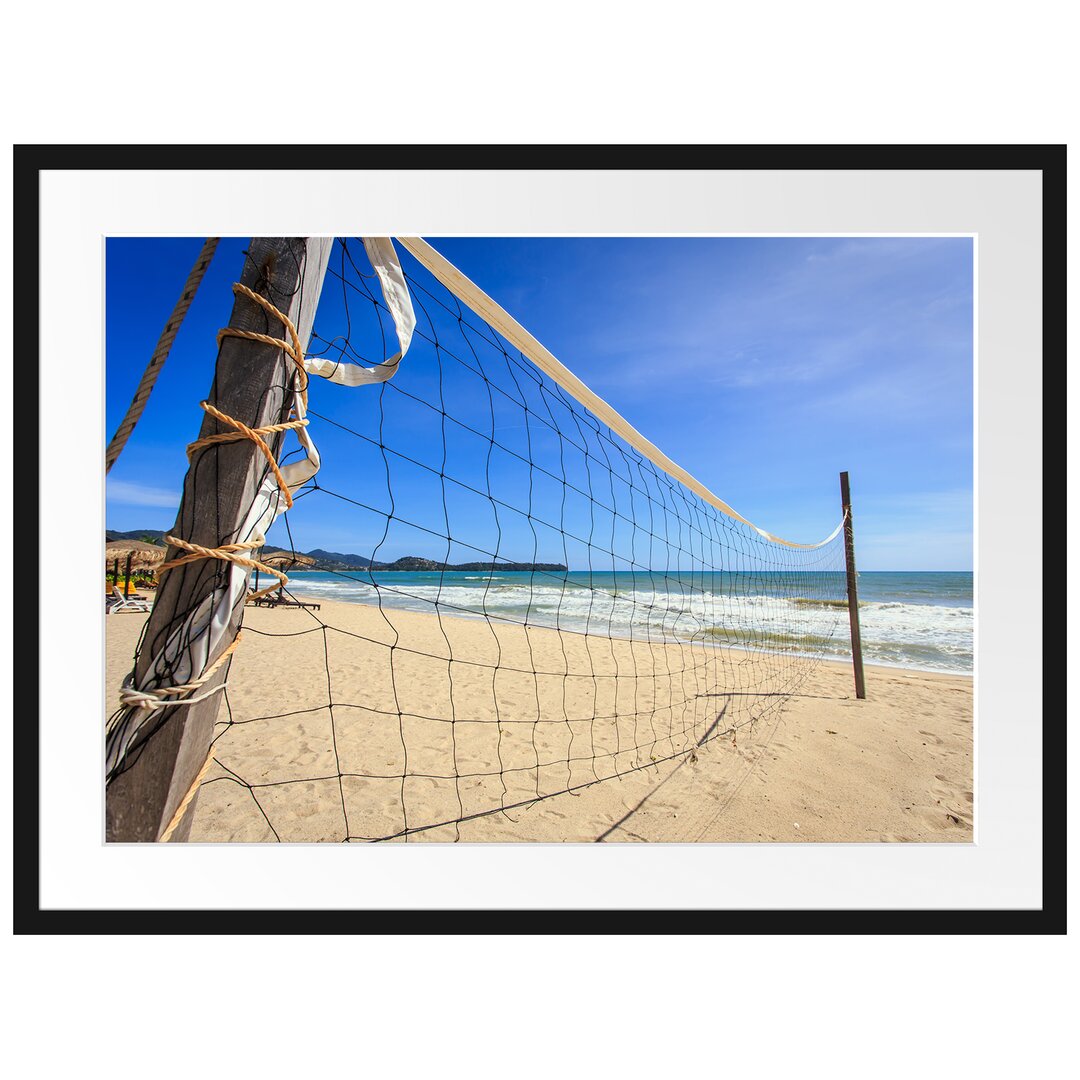 Gerahmtes Poster Volleyballnetz am Strand