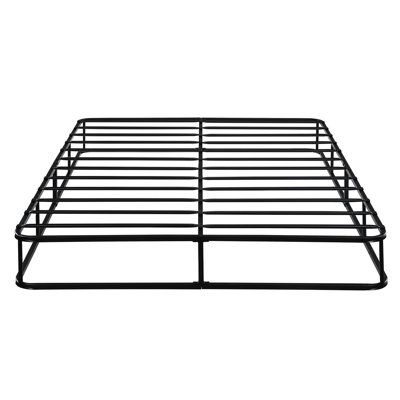 Queen Size Mattress Foundation In Black Metal - Textured Fabric Enclosure 12 Slat Support 700lbs Capacity Easy Assembly 8.5 Stand Wrapping 700lb Installation