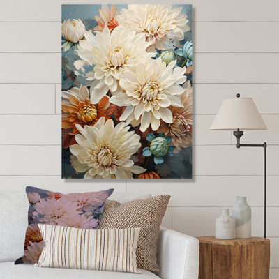 Minimalisme «Blooming Mums» en bleu et or sur toile
