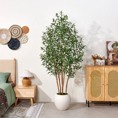 Adcock 7ft Tall Faux Olive Tree with 15" Planter - Real Wood Trunks, Weighted Heavy Base, Faux Silk Floor Plant