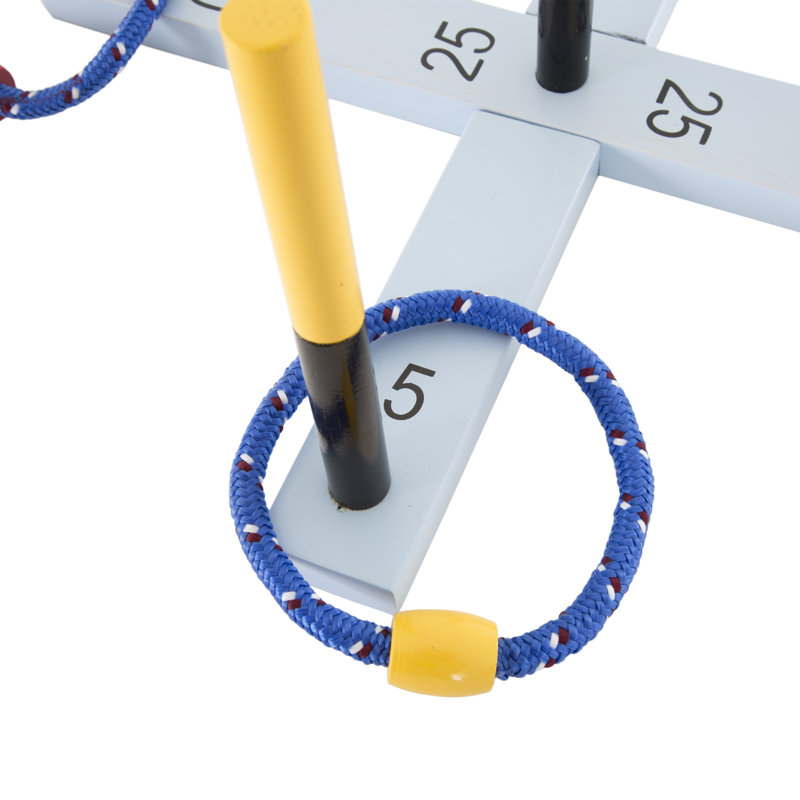 Jeu de lancer d'anneau en corde - Ensemble de jeu d'anneau en bois avec 5 anneaux de corde, planche avec piquets à pousser et étui de transport - Facile à installer pour les jeux de plein air pour adultes et enfants par Hey Play